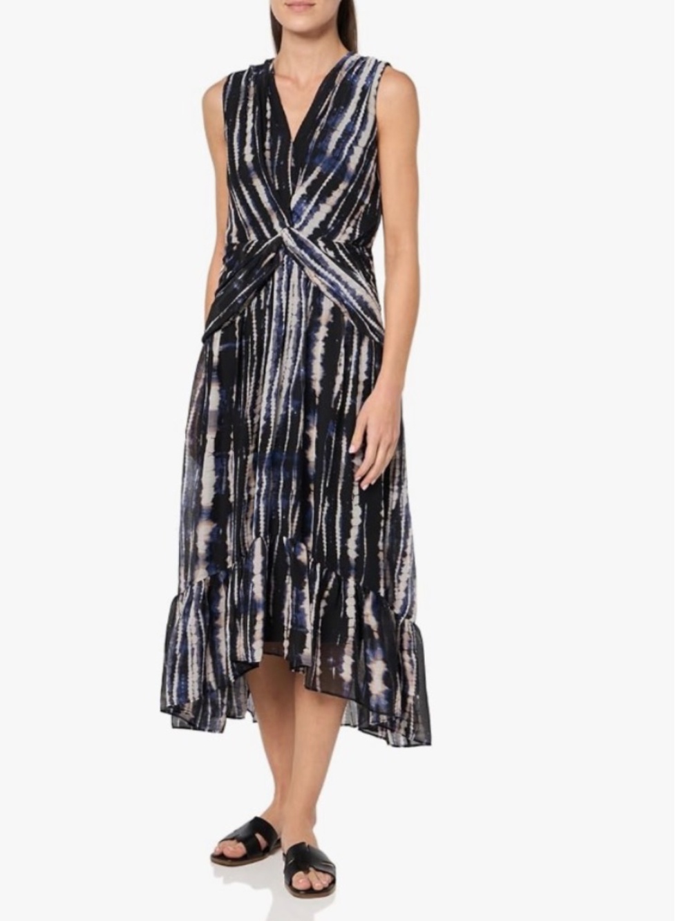DKNY Womens Vneck Twist Front Sleeveless Hi Lo Hem Ruffle Dress Sz 12 NWT